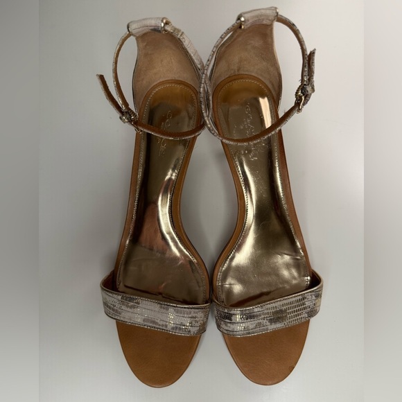 COACH Brown, Gold & White Snakeskin Embossed Round Toe Kitten Heel Shoes Size 9B - Picture 3 of 17